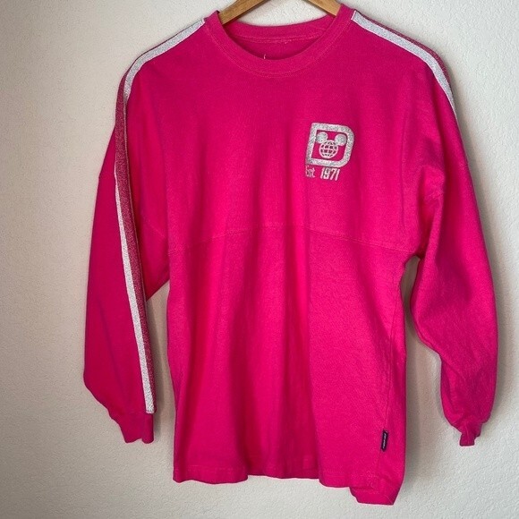 Disney Tops - Disney Parks Walt Disney World Hot Pink & Silver Long Sleeve Spirit Jersey - XS
